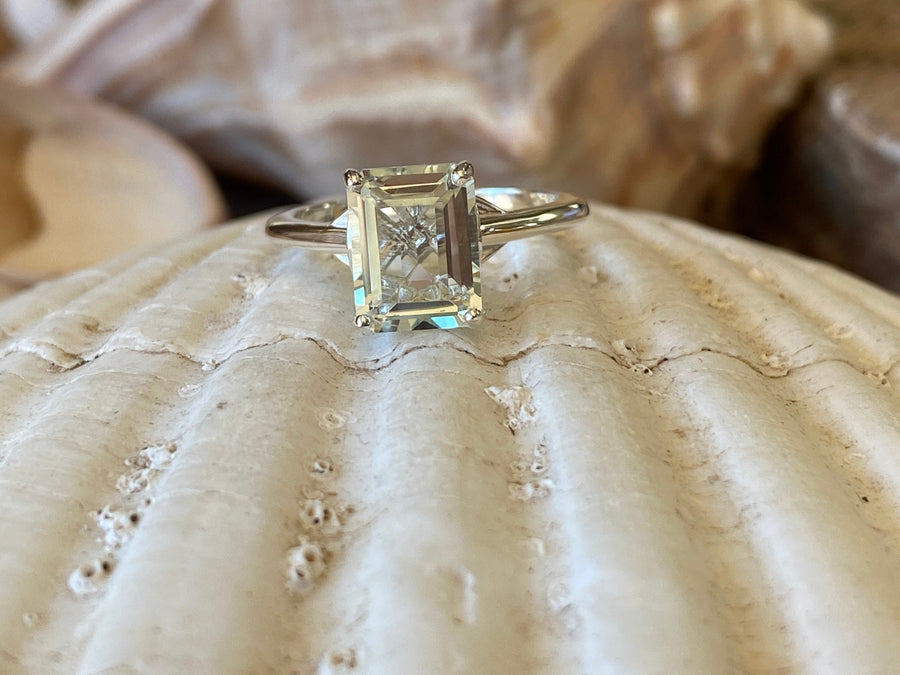 Emerald Cut Green Amethyst Genuine Prasiolite Solitaire 2.00ct Ring