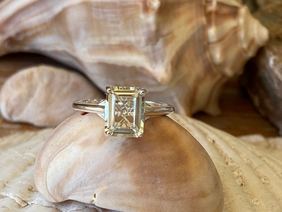Emerald Cut Green Amethyst Genuine Prasiolite Solitaire 2.00ct Ring