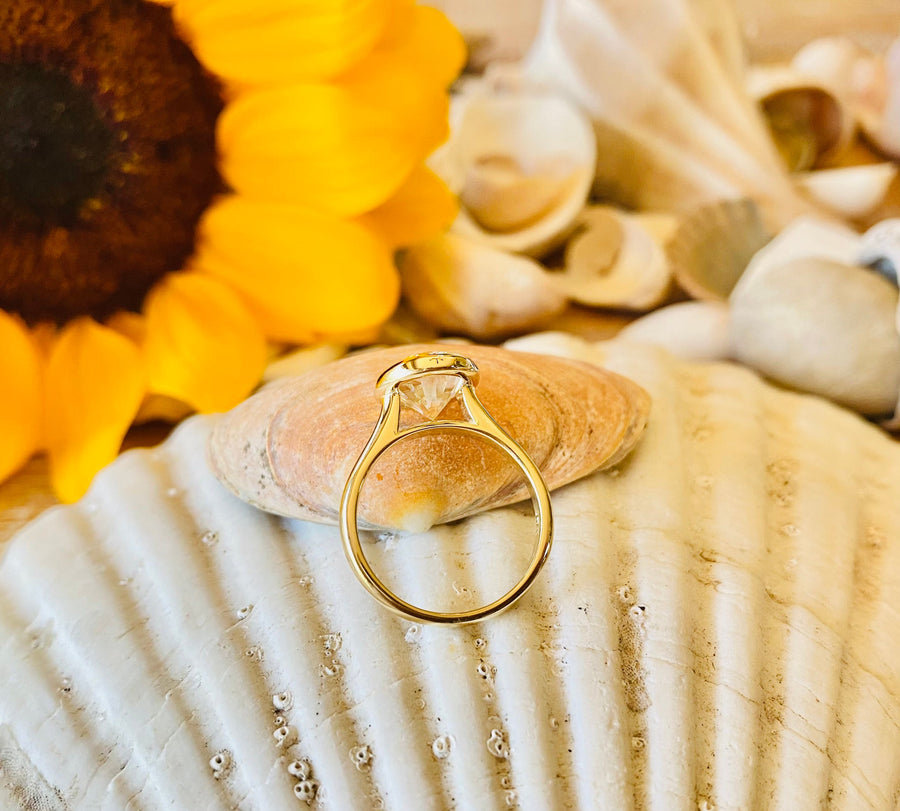 Oval Moissanite Solitaire Bezel Setting Engagement Ring