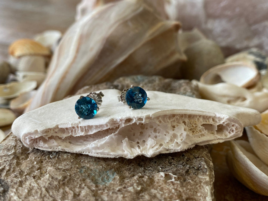 London Blue Topaz Martini Setting Stud Earrings