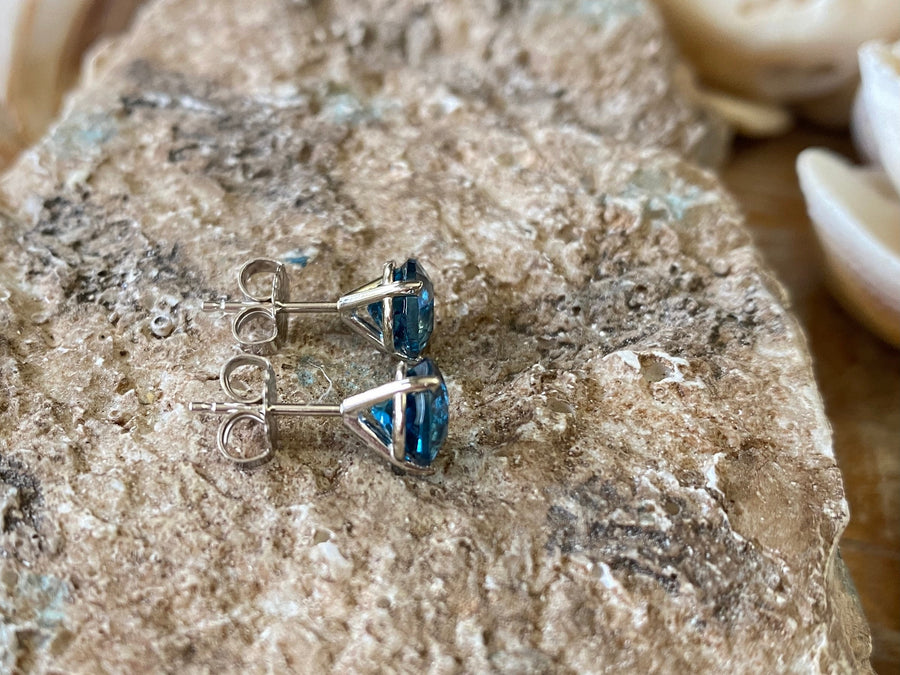 London Blue Topaz Martini Setting Stud Earrings