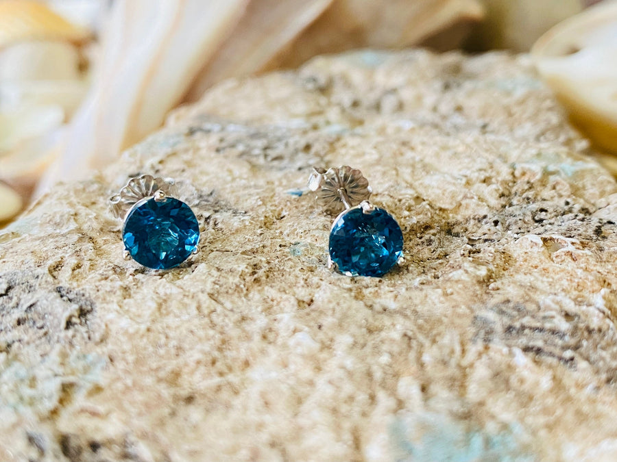 London Blue Topaz Martini Setting Stud Earrings