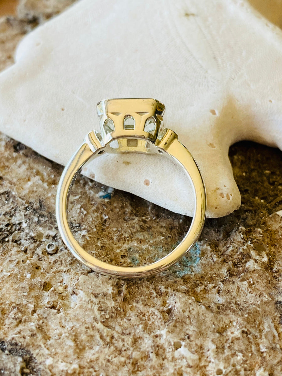East West Emerald Cut Prasiolite Engagement Ring