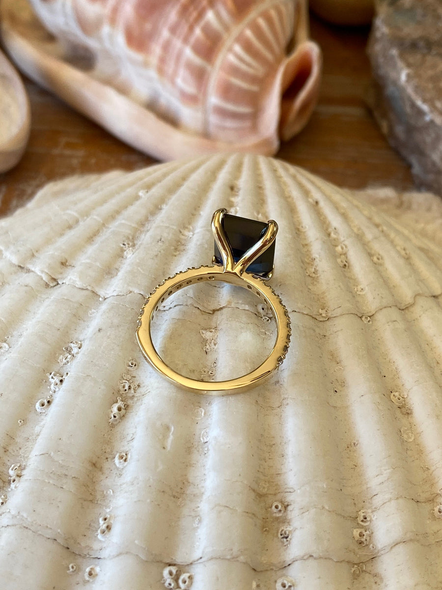 Gold Emerald Cut Sapphire Engagement Ring