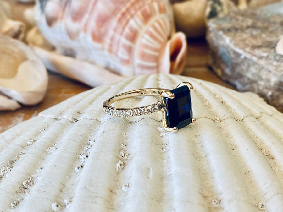 Gold Emerald Cut Sapphire Engagement Ring