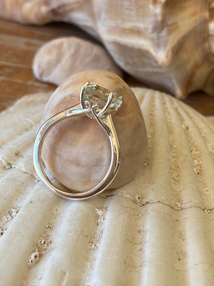 Emerald Cut Green Amethyst Genuine Prasiolite Solitaire 2.00ct Ring