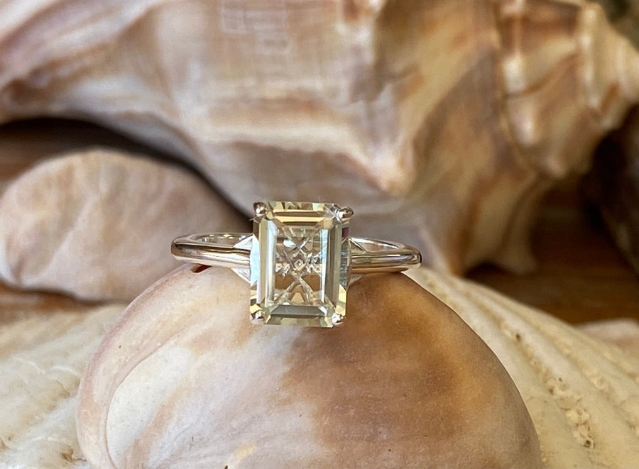 Emerald Cut Green Amethyst Genuine Prasiolite Solitaire 2.00ct Ring