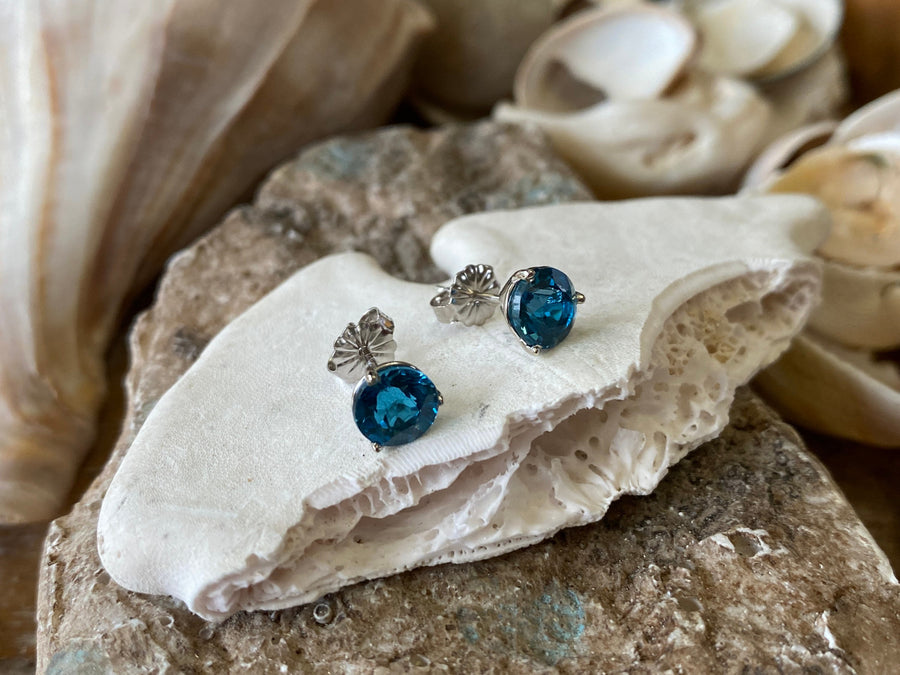 London Blue Topaz Martini Setting Stud Earrings