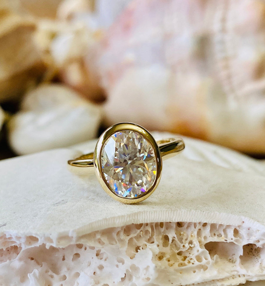 Oval Moissanite Solitaire Bezel Setting Engagement Ring