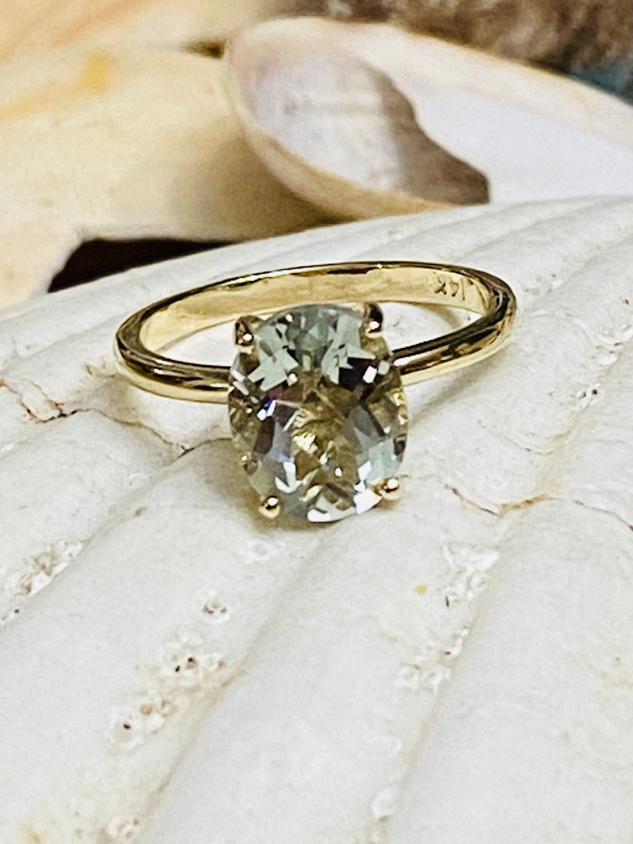 14k Gold Oval Green Amethyst Prasiolite Solitaire Ring 3.00ct.