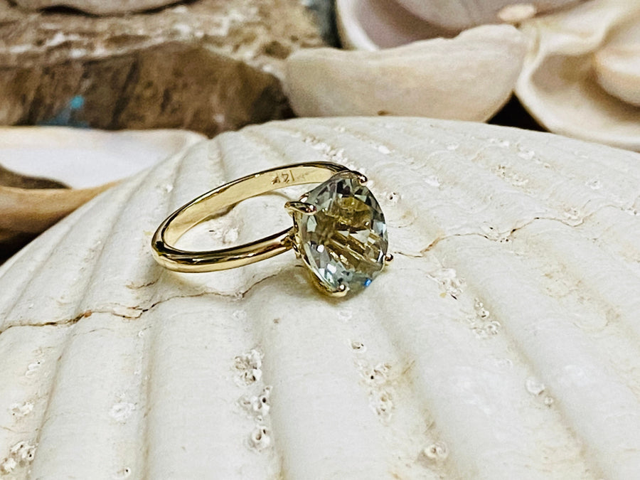 14k Gold Oval Green Amethyst Prasiolite Solitaire Ring 3.00ct.