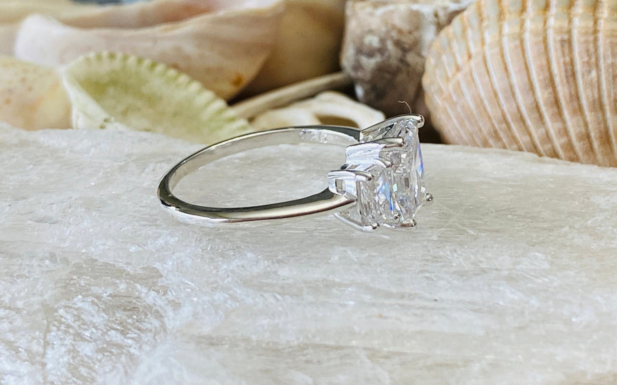 Moissanite Three Stone 2.00ct Radiant Cut Ring