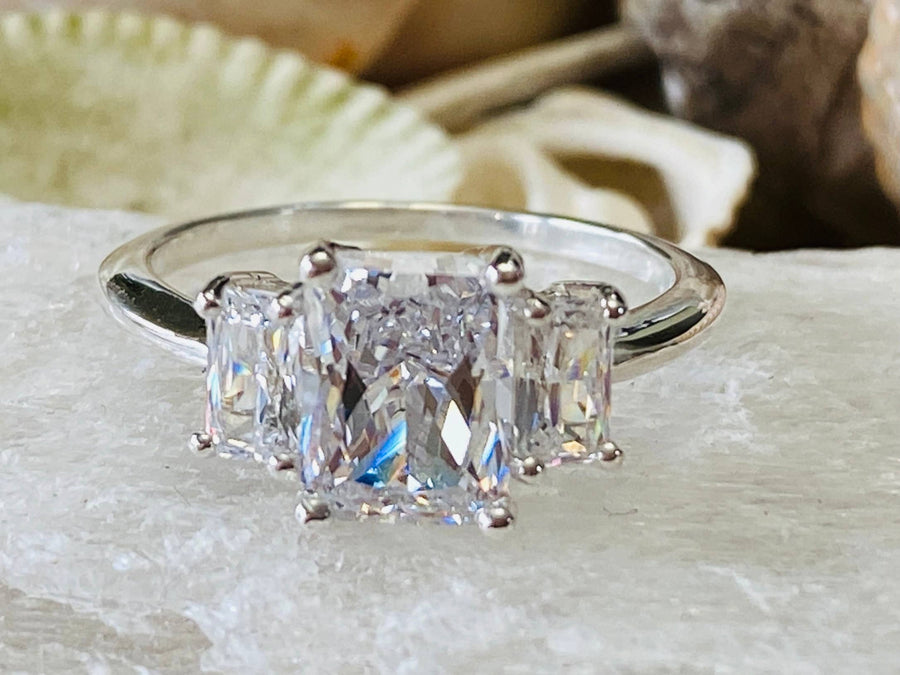 Moissanite Three Stone 2.00ct Radiant Cut Ring