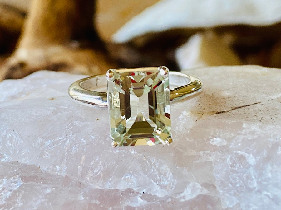 Emerald Cut Green Amethyst Prasiolite Solitaire Ring 3.00ct