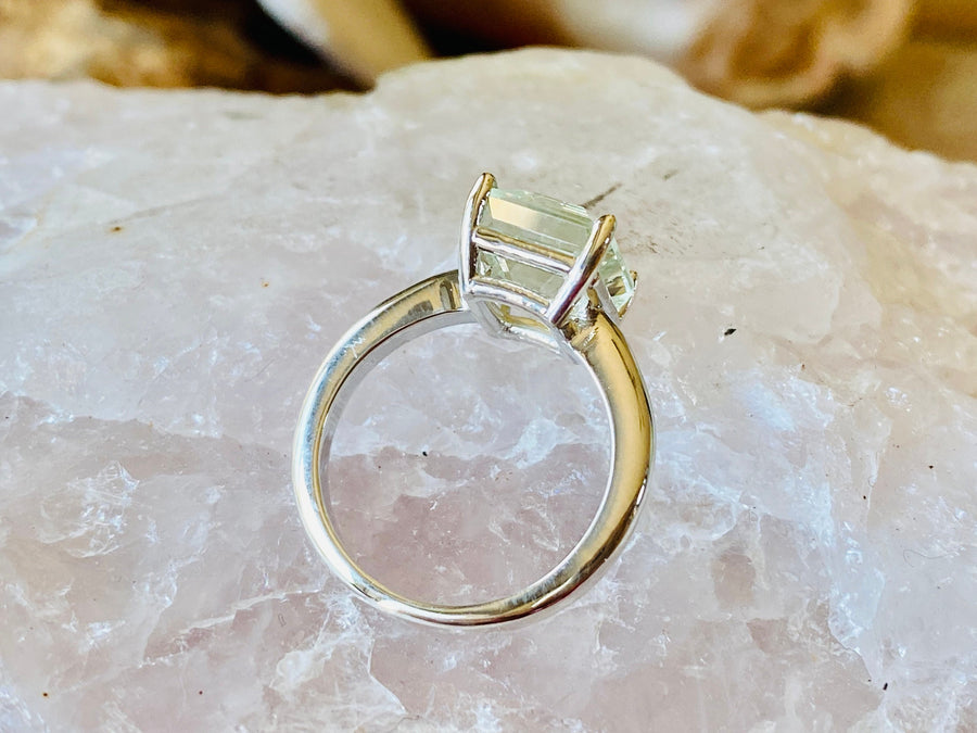 Emerald Cut Green Amethyst Prasiolite Solitaire Ring 3.00ct