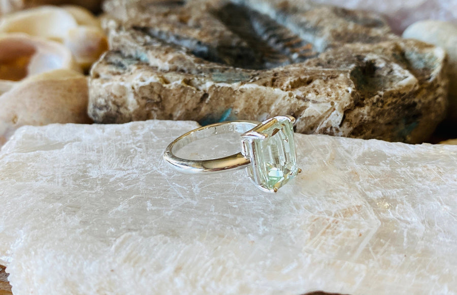 Emerald Cut Green Amethyst Prasiolite Solitaire Ring 3.00ct