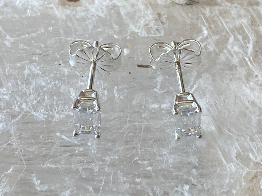 Moissanite Emerald Cut Tiny Stud Earrings