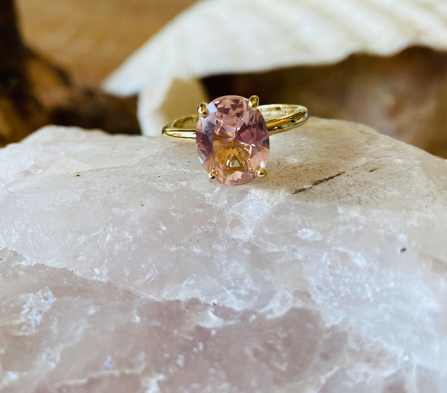 Oval Cut Morganite Solitaire Ring