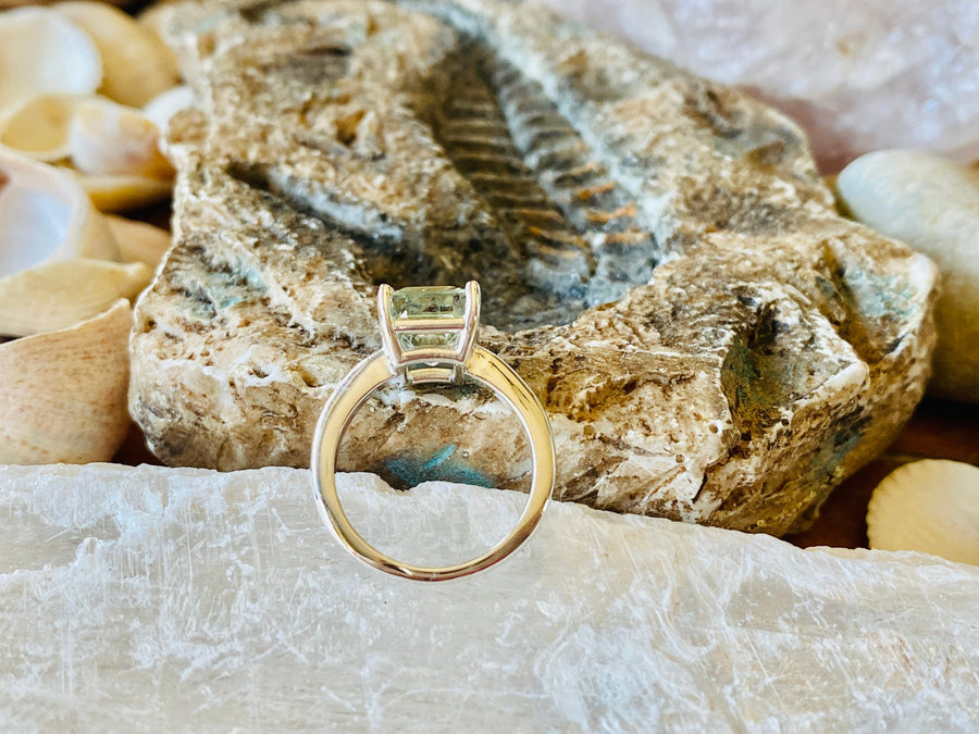 Emerald Cut Green Amethyst Prasiolite Solitaire Ring 3.00ct