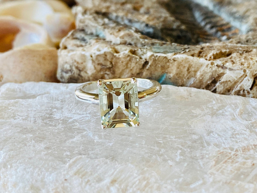 Emerald Cut Green Amethyst Prasiolite Solitaire Ring 3.00ct