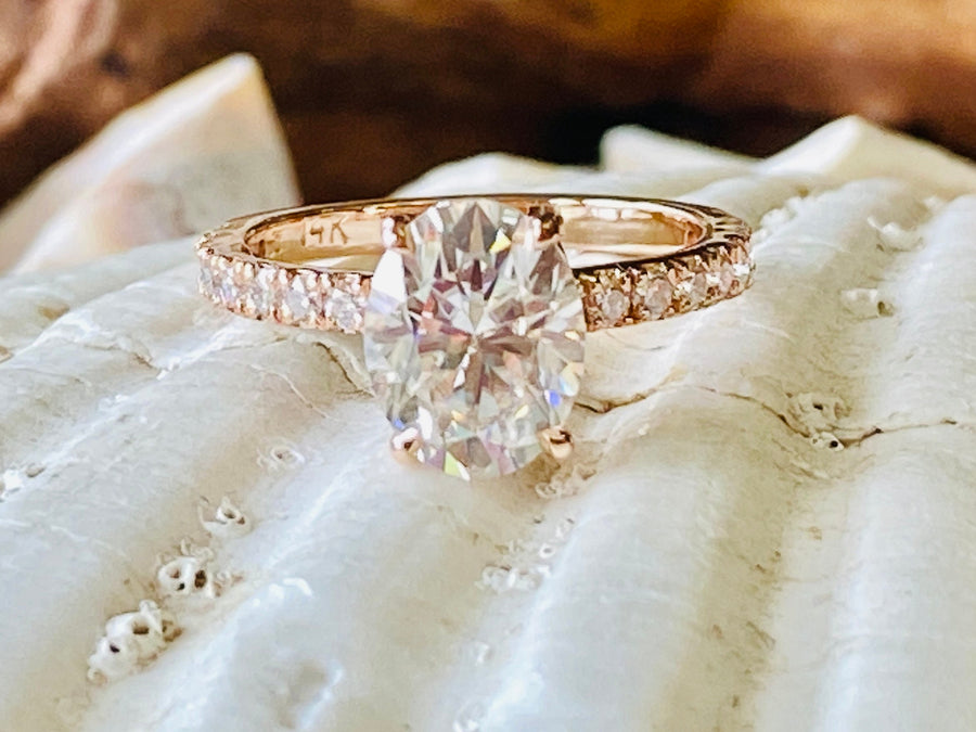 Oval Moissanite Tulip Setting Engagement Ring 2.00ct
