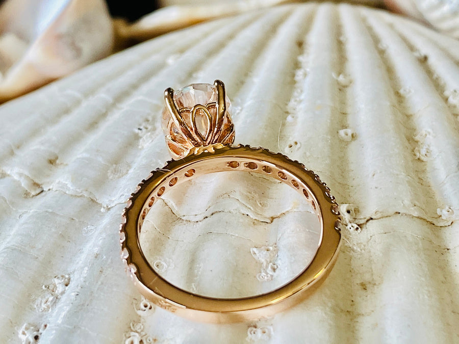 Oval Moissanite Tulip Setting Engagement Ring 2.00ct