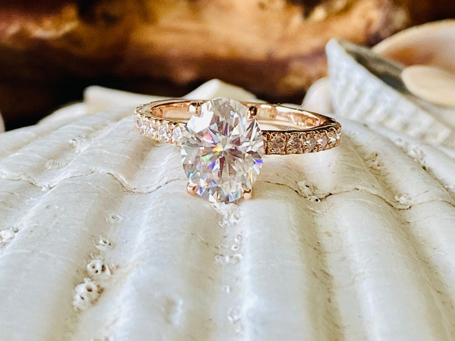 Oval Moissanite Tulip Setting Engagement Ring 2.00ct