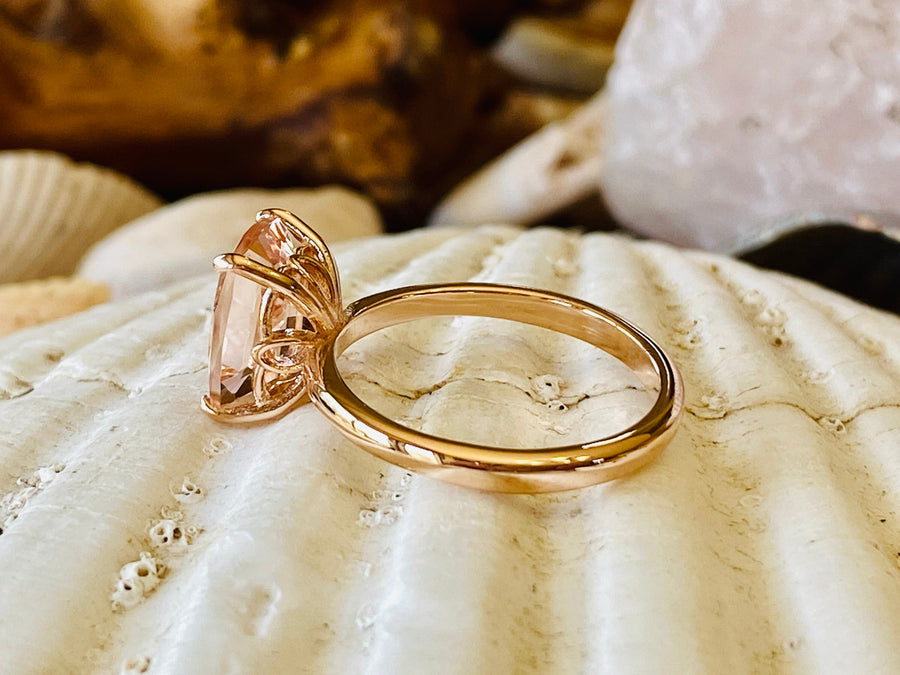 14k Elongated Cushion Cut Natural Morganite Solitaire Ring