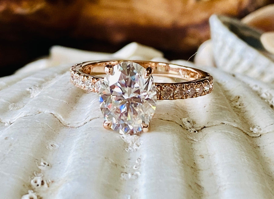 Oval Moissanite Tulip Setting Engagement Ring 2.00ct