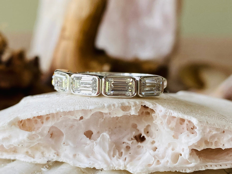 14k Moissanite 5 Stone Emerald Cut Bezel Band