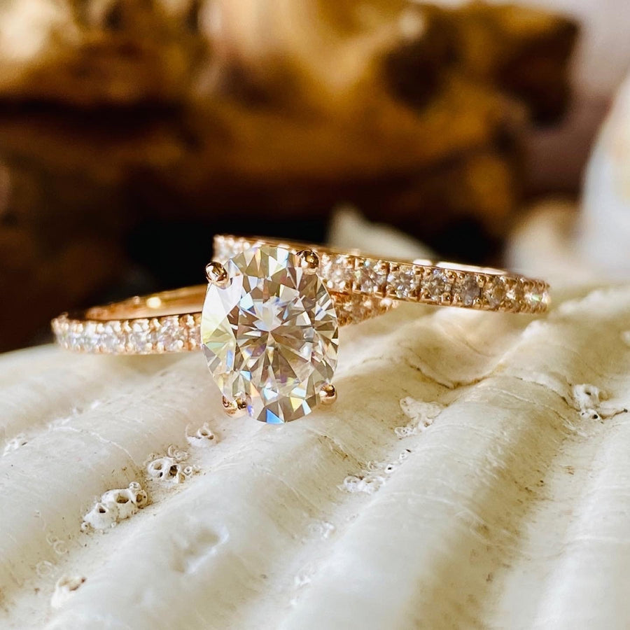 Oval Moissanite Tulip Setting Engagement Ring 2.00ct