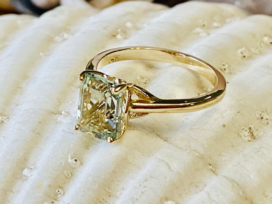 Emerald Cut Green Amethyst Genuine Prasiolite Solitaire 2.00ct Ring
