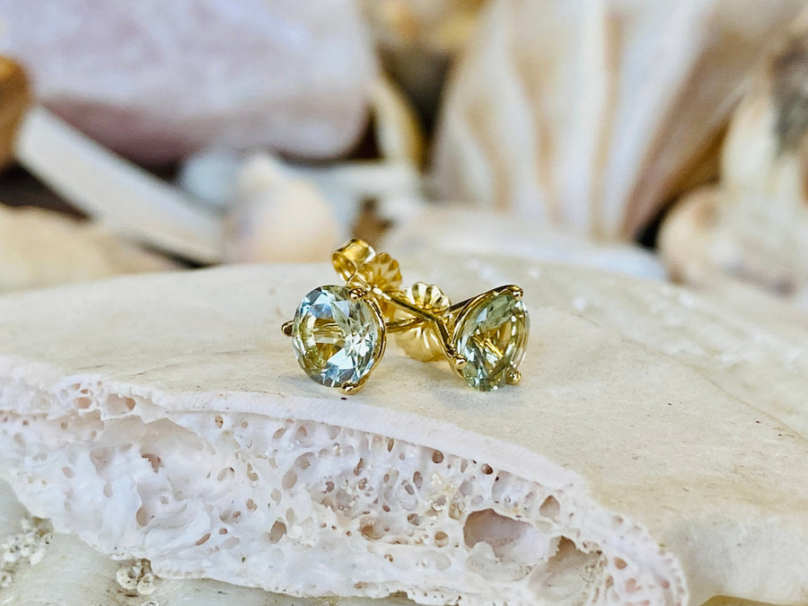 Round Green Amethyst Prasiolite Stud Earrings