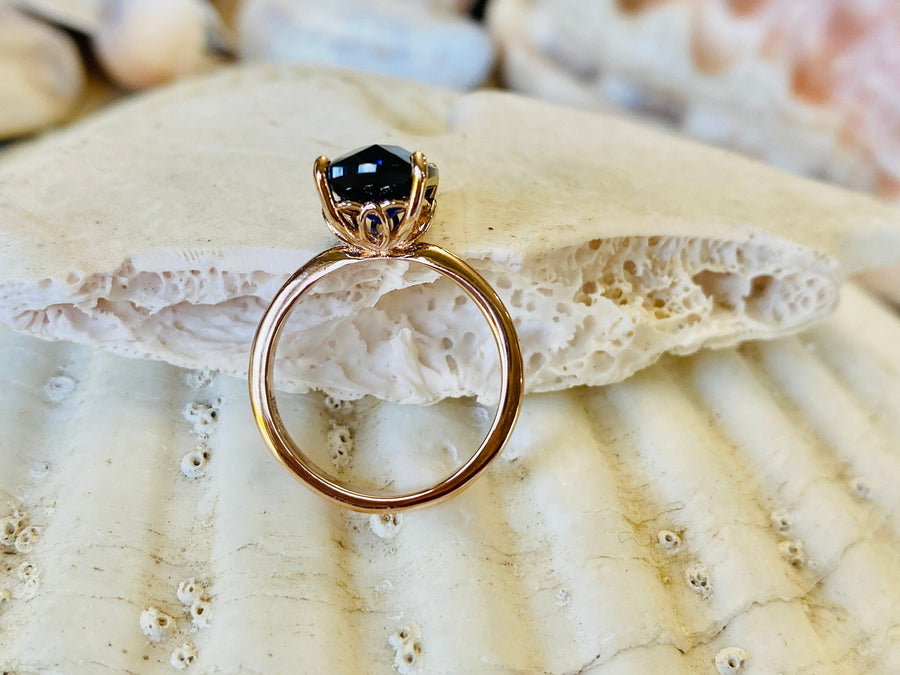 Stunning Blue Sapphire 14K Gold Plated Cushion Ring With Diamond Accent | Sizes 8-16