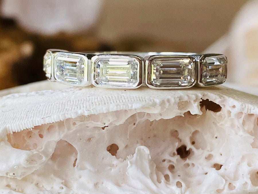 14k Moissanite 5 Stone Emerald Cut Bezel Band