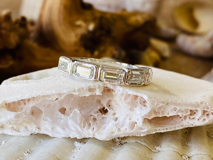 14k Moissanite 5 Stone Emerald Cut Bezel Band