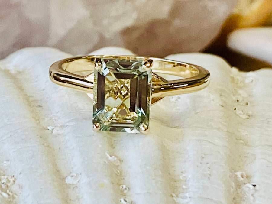 Emerald Cut Green Amethyst Genuine Prasiolite Solitaire 2.00ct Ring