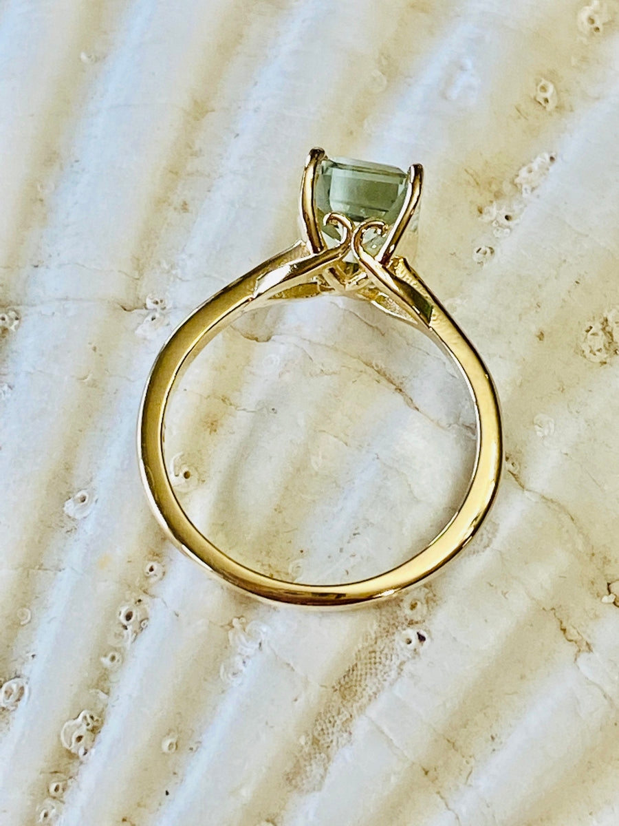 Emerald Cut Green Amethyst Genuine Prasiolite Solitaire 2.00ct Ring