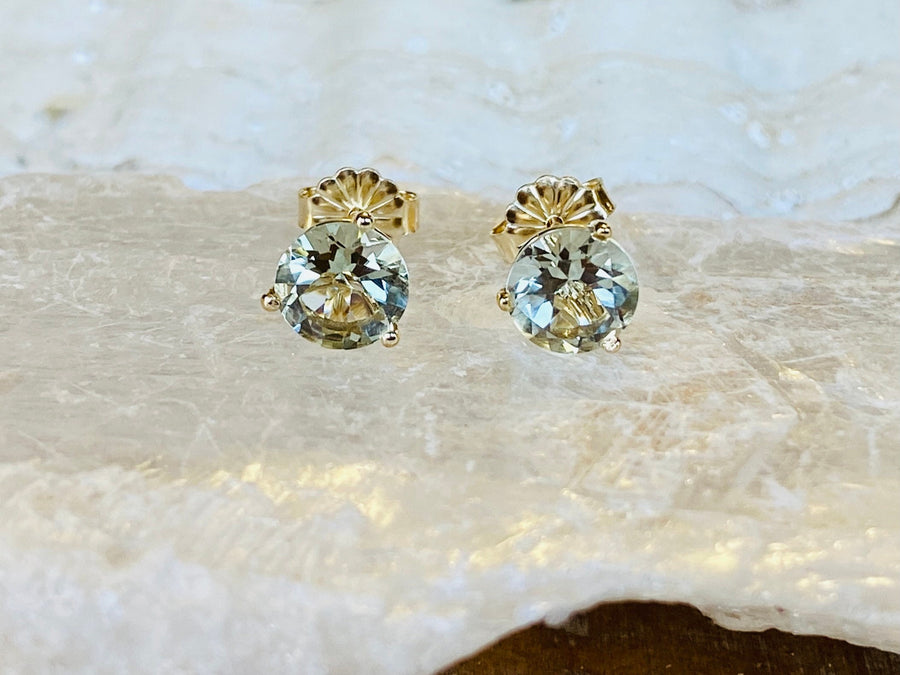 Round Green Amethyst Prasiolite Stud Earrings