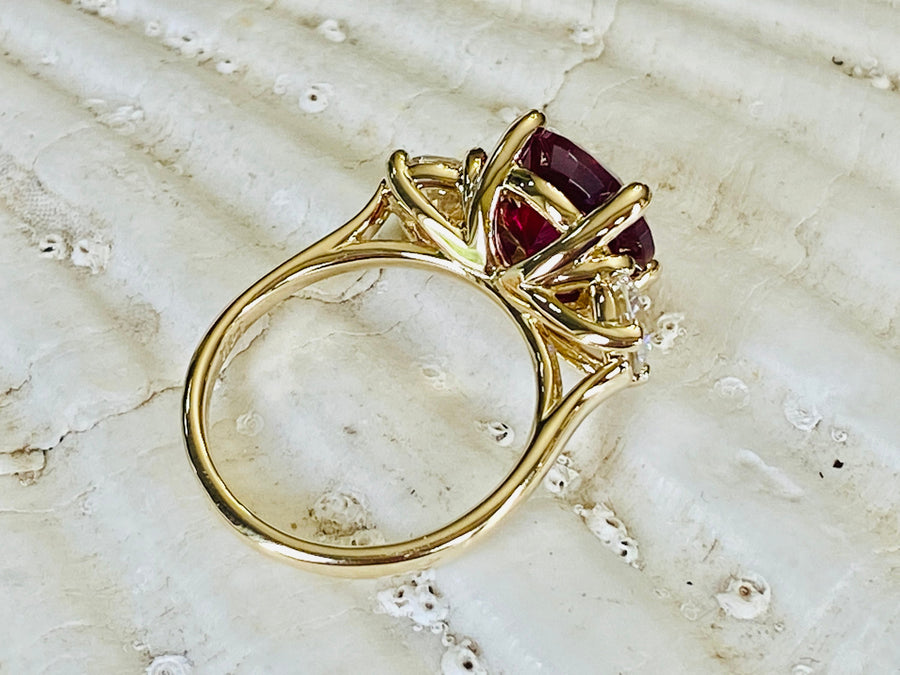 14k Ruby & Moissanite Round Three Stone Engagement Ring