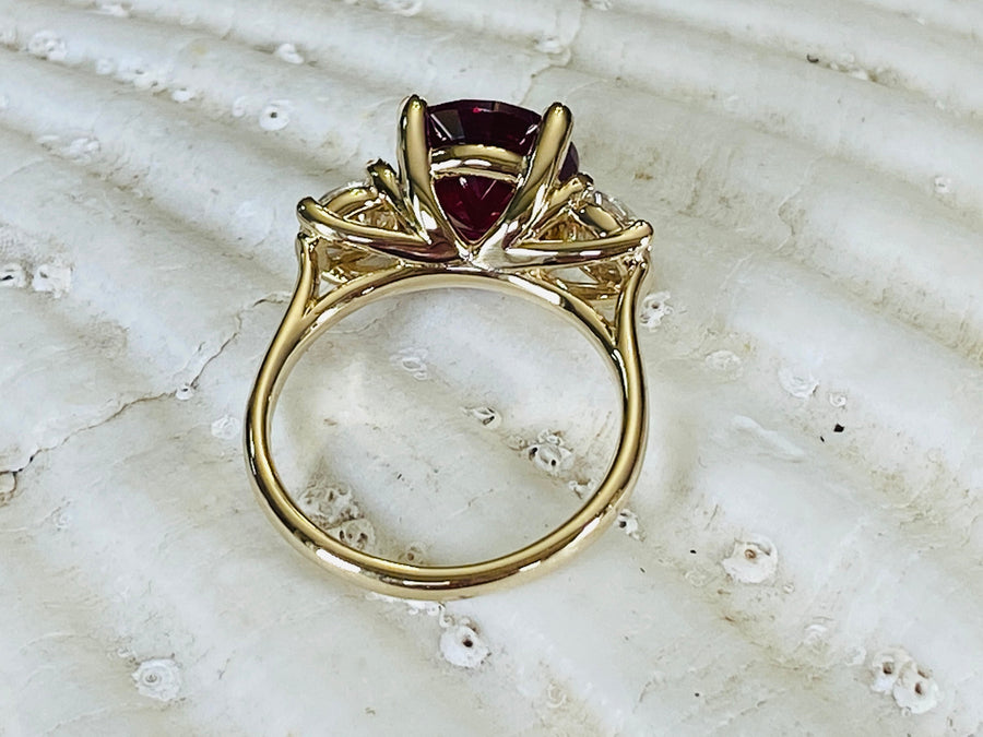 14k Ruby & Moissanite Round Three Stone Engagement Ring