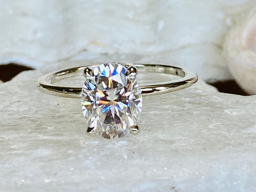 Oval Moissanite Hidden Halo Engagement Ring 2.00ct