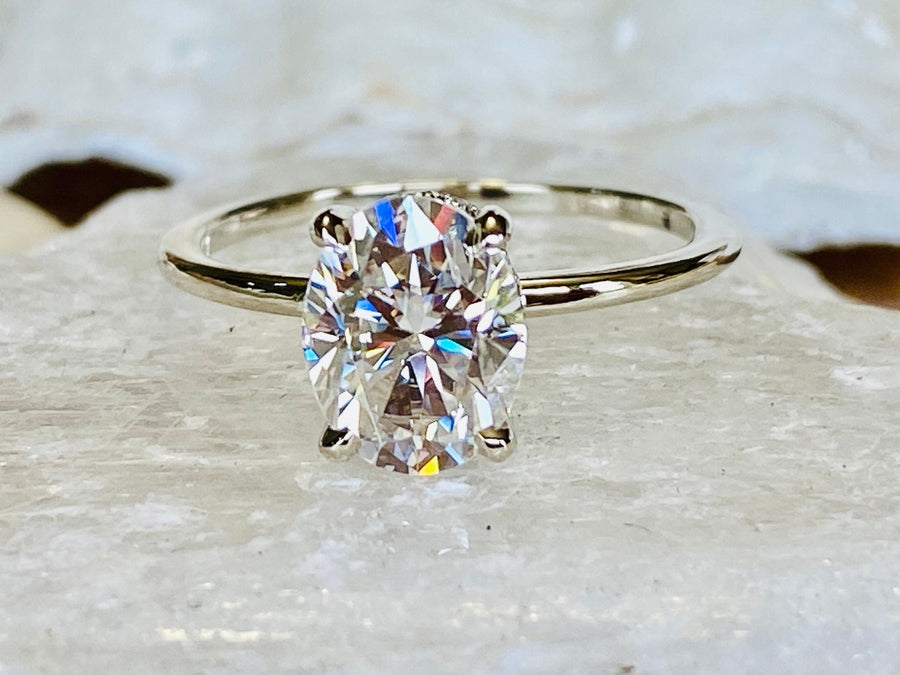 Oval Moissanite Hidden Halo Engagement Ring 2.00ct