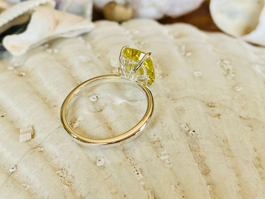 14k Antique Elongated Cushion Cut Lemon Citrine Ring