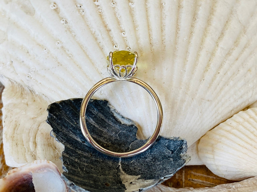 14k Antique Elongated Cushion Cut Lemon Citrine Ring