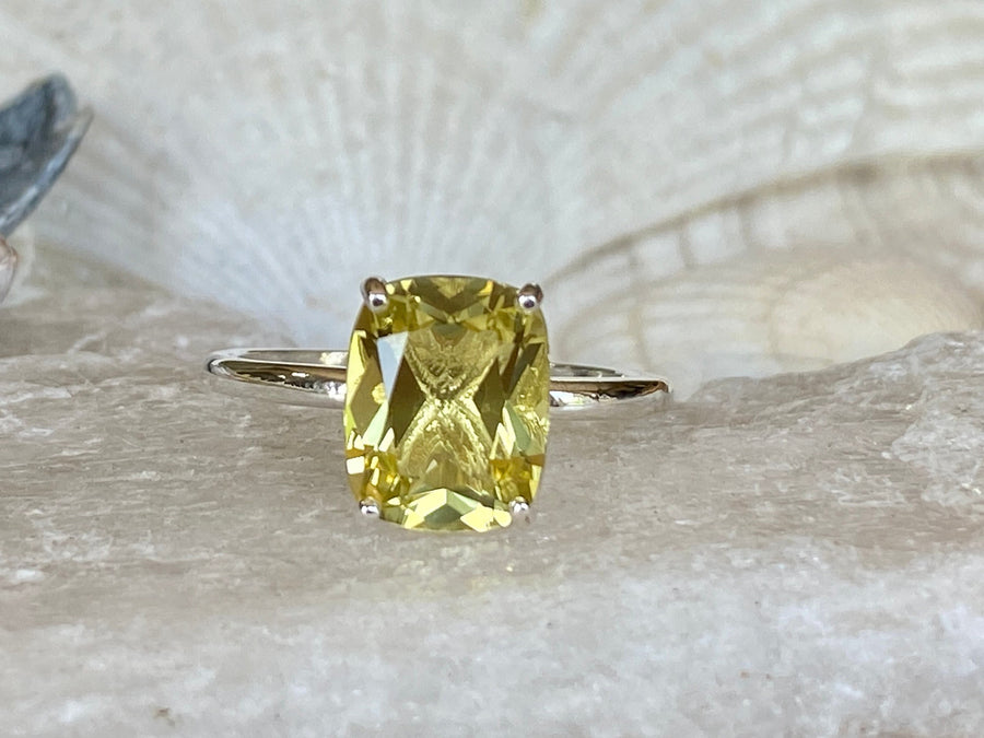 14k Antique Elongated Cushion Cut Lemon Citrine Ring