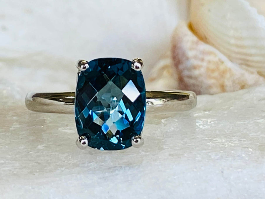 Antique Cushion London Blue Topaz Solitaire Ring