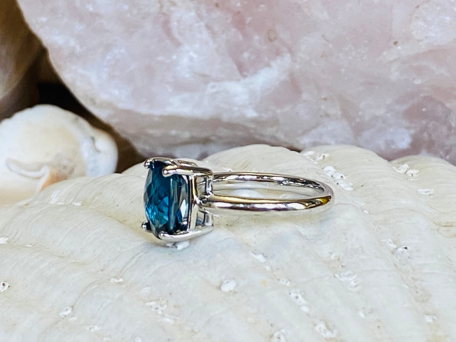 Antique Cushion London Blue Topaz Solitaire Ring