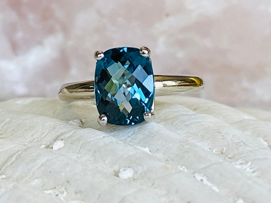 Antique Cushion London Blue Topaz Solitaire Ring
