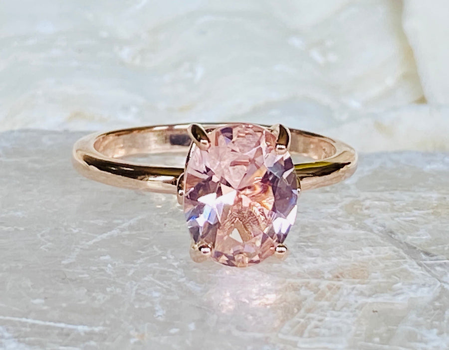 Oval Cut Morganite Solitaire Ring